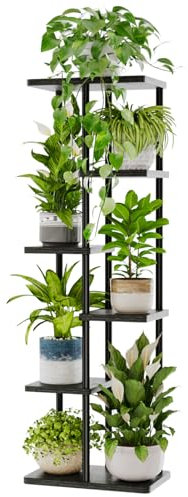 Bamworld Porta Piante da Interno ed Esterno per Balcone – Fioriera Verticale in Metallo e Legno con 6 Ripiani – Disponibile in Nero – Portavasi Decorativo – Scaffale Piante – Arredo Giardino
