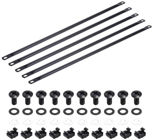 PATIKIL 1U Horizontal Cable Managers, 5 Pack 19 Inch Horizontal Lacing Bar Rack Mount Cord Management Metal Wire Organizer for Network Cabinet, Black