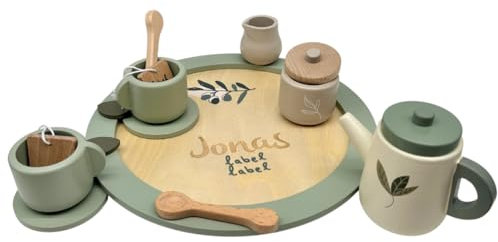 Juego de té de madera rosa – personalizable I juguete de madera hecho a mano a partir de 2 años I etiqueta servicio de té cocina infantil I regalo de cumpleaños para niños I Juego de fiesta de té con