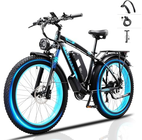 JESRIDER 26x4 Electric Mountain Bike for Adults, Fat Tire E Bike with 48V 20AH Battery, 21-Speed Front Suspension Ebikes, Dual Hydraulic Disc Brakes Electric Bicycle for Commute & Off Road
