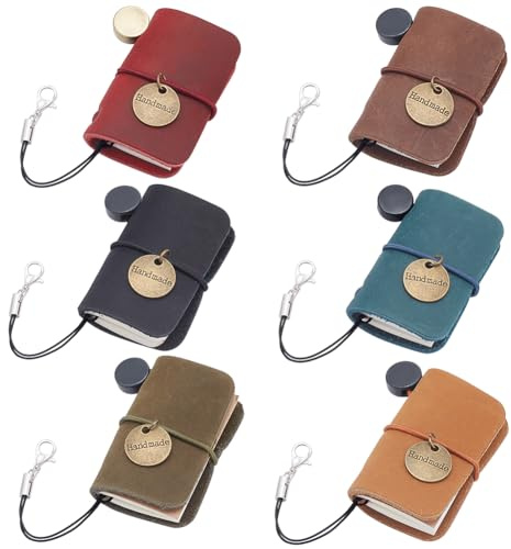 WEBEEDY 6 Stück Mini-Notizbuch aus Leder, kleines Vintage-Reisetagebuch, 4,8 x 3 cm, kleines Passwortbuch, Taschenkalender, Schreibwaren für das Büro, Geburtstagsgeschenke