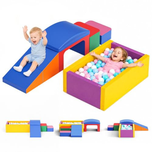 CUPCHID Blocchi da Arrampicata Morbidi in Schiuma con Piscina di Palline – Set da 8 Pezzi per Interni – Giocattoli Sicuri per Gattonare e Arrampicarsi Neonati e Bambini(Colore)