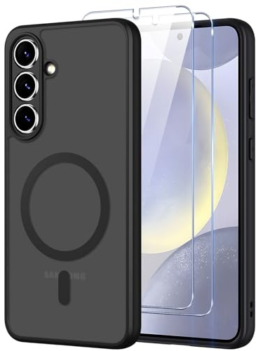 Pnakqil Magnetisch für Samsung Galaxy S24 5G Hülle für Magsafe,Matt Transluzente Handyhülle für Samsung Galaxy S24 5G mit 2 Panzer Schutz Glas,PC Härte Kratzfest Matte Dünn Magnetische Case,Schwarz