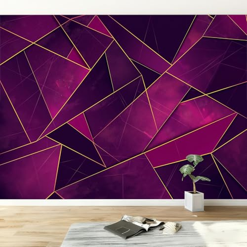 Fototapete Luxus Marmor Geometrisch Streifen Tapete B350 x H256 cm, Lila Fototapeten Vlies Tapeten Vliestapete Wandtapete Wandbild Wand Schlafzimmer Wohnzimmer Ornament Modern Design