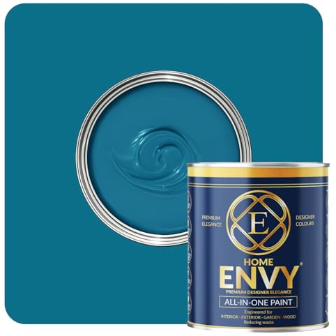 ENVY All-in-One Paint - High Coverage Paint for Interior & Exterior Walls, Wood & Furniture | Multi Surface Paint & Primer | Designer Colours For All Walls - Blue Sea Heritage - 1L - Matt