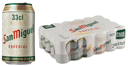San Miguel Especial Lager, Pack 24 Latas x 33cl, Cerveza Premium Española, Calidad Tradicional y Sabor Refrescante, 5.4% Volumen de Alcohol