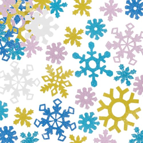 Baker Ross EX5984 Snowflake Glitter Foam Stickers for Kids' Winter Crafts and Art Projects, Cards, Party Bags, and Decorations (Pack of 120)