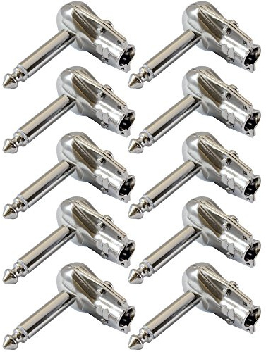 GLS Audio 1/4 Right Angle Plugs TS Mono Flat Low Profile Pancake Style for Speaker Cables, Patch Cables, Snakes - Male 1/4 Inch Phono 6.3mm Phone Plug Bulk - 10 Pack