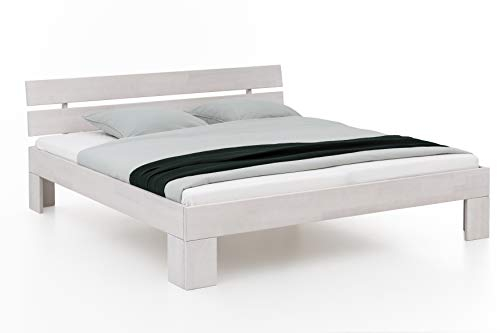 WOODLIVE DESIGN BY NATURE Massivholz-Bett Nano weiß 180 x 200 cm aus Kernbuche, Doppelbett, als Ehebett verwendbar, inkl. Rückenlehne, 1 Bett á 180 x 200 cm