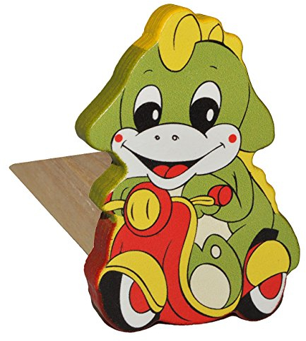 alles-meine.de GmbH Türstopper/Fensterstopper/Unterlegkeil - aus Holz - Dinosaurier/Krokodil/Drache/Dino mit Roller - Türkeil/Klemmschutz/Türpuffer/Holztürstopper..