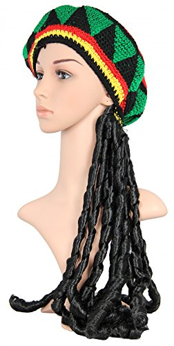 schwarze Rasta Perücke mit bunter Häkelmütze Reggae