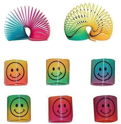 HENBRANDT Rainbow Smile Face Springs Box of 60 - Bulk Wholesale Childrens Party Bag Favour Filler Fete Lucky Dip Prizes Toys