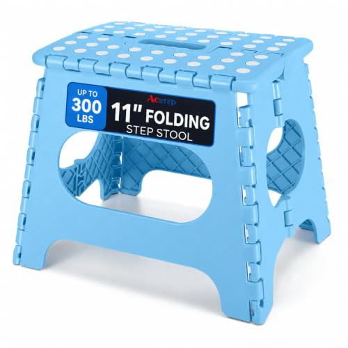 Acko Tritthocker, rutschfest, zusammenklappbar, für Kinder und Erwachsene, mit Griff, hält bis zu 113 kg, Himmelblau