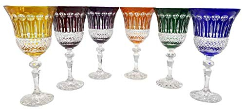 6 Verres à Vin et à Eau en Cristal à Pied - 6 Couleurs Assorties - Art de la Table - Service Roemer Diamant (22 cl) - Artisan du Cristal - Coffret Cadeau - Estampillé : Klein 54120 Baccarat France