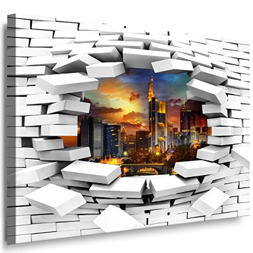 Julia-Art Bilder - Mauerloch 70 x 60 cm Leinwandbild XXL Wandbild Wanddeko modern Kunstdruck Frankfurt am Main 302wl3