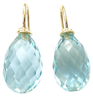 Quarzglas-Ohrringe hell-blau Tropfen Bügel Sterling-Silber vergoldet Geschenk Party Mode-Farbe festlich elegant Handarbeit Heide Heinzendorff
