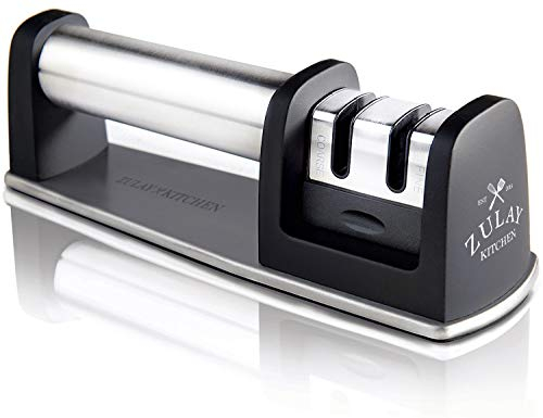 4-in-1 Kitchen Knife Accessories: 3-Stage Knife Sharpener Helps Repair, Restore, Polish Blades and Cut-Resistant Glove (Black)