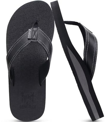 KuaiLu Infradito Uomo Estive Comode Pelle Ciabatte Infradito Supporto Arco Plantare Sandali Infradito Spiaggia Piscina Flip Flop Cuoio Mare Leggere Antiscivolo Gomma Suole nero 44