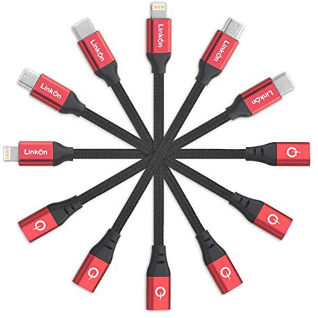 LinkOn 6 in 1 USB Universal Adapters 4/10cm Cable Connectors For Converting All Standards With Charging And Data/Sync Option Combo Type C Compatible with iPhone Micro USB-C (Black)