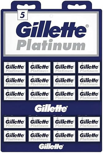Gillette, 100 Gillette Platinum Double Edge Sicherheitsrasierklingen auf einer Grafikkarte, 20 Spender mit je 5 Klingen
