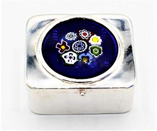 Boîte à piliers en argent 925 avec couvercle en verre de Murano, fabriquée en Italie (Bleu Multy)
