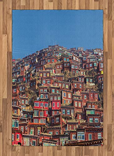 ABAKUHAUS Tibetisch Teppich, Old Houses Larung Gar, Deko-Teppich Digitaldruck, Färben mit langfristigen Halt, 120 x 180 cm, Mehrfarbig