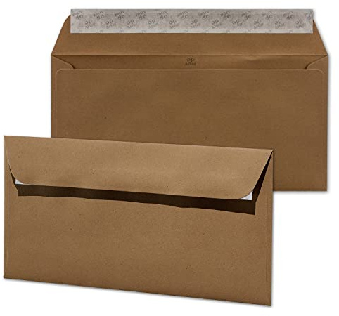 ARTOZ 200 x Briefumschläge DIN LANG - Farbe: grocer kraft (Kraftpapier dunkelbraun) - 11,4 x 22,4 cm - mit Haftklebung und Abziehstreifen - Serie Greenline
