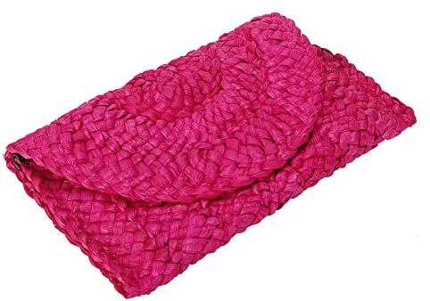 Straw Clutch Bags for Women Summer Evening Handbags Bride Wedding Purse Vacation Beach Clutch Handmade Woven Envelope Wallet, (free Shipping)(1pc)clutch1-2 Rose
