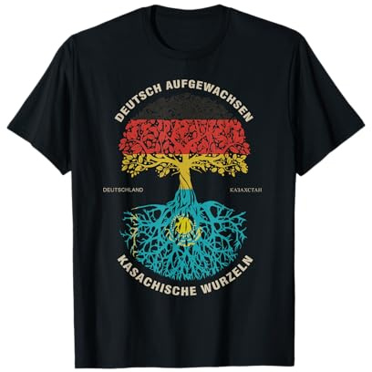 Deutsch Aufgewachsen Kasachische Wurzeln, Kasachstan Flagge T-Shirt