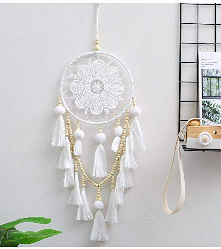 Traumfänger Dreamcatcher Handgefertigt, Großer Boho Traumfänger mit weißer Makramee Wandbehang Ornament für Baby Shower Car Hochzeit Home Schlafzimmer Wohnzimmer Dekoration (B)