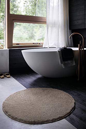 Wecon Home Joris getufteter Badteppich, 90 cm rund, Sand beige | Badematte, kuscheliger Flauschiger weicher Flor, rutschfest und waschbar