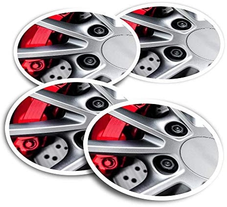 Vinyl Stickers (Set of 2) 10cm - Red Brake Caliper Alloy Wheel Car Fun Decals for Laptops,Tablets,Luggage,Scrap Booking,Fridges #15850