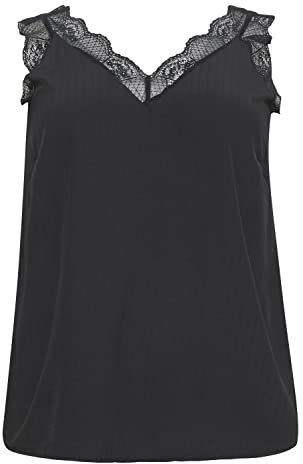 KAFFE CURVE Ärmellose Bluse KCjakobine Bluse Damen Große Größen Ärmellose Spitze top 48, Black Deep 48