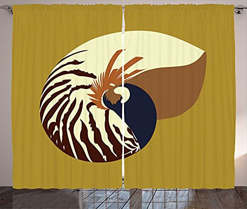 ABAKUHAUS Schnecke Rustikaler Vorhang, Nautilus-Muschel Unterwasser, Wohnzimmer Universalband Gardinen mit Schlaufen und Haken, 280 x 245 cm, Pale Coffee Caramel