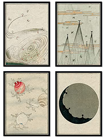 Nacnic-Packung minimalistischer Bleche. Poster mit Abbildungen des japanischen Vintage-Magazins Shin Bijutsukai. Innenausstattung. A4-Größe mit Rahmen.