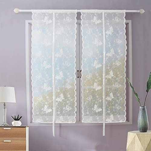 Tende da cucina ricamate con filato Dolly，Tenda per Soggiorno Camera Balcone Finestra e Interni 2 Pannelli, 100% Poliestere, Bianco，60x150cm