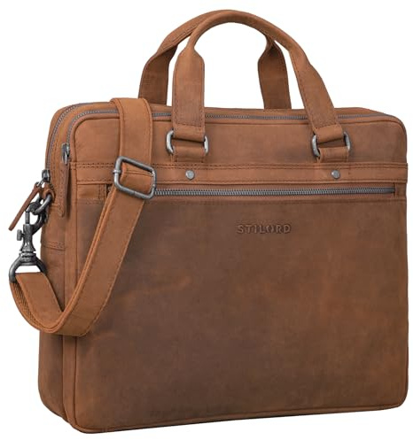 STILORD Brayson Businesstasche 15 Zoll Leder Laptoptasche Aktentasche zum Umhängen Trolley Aufsteckbar Echtes Vintage Leder Farbe:schwarz