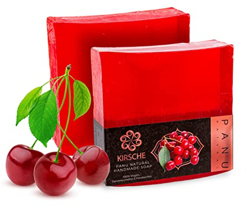 Panu Seifen Kirsche - Vegane Duschseife für alle Hauttypen - Naturseife als festes Duschgel und festes Shampoo - Premium Soap Bar - Natürlicher Duschbrocken als festes Duschgel