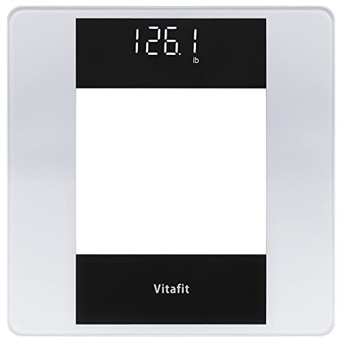 Vitafit Digitale Waage Personenwaage, Engagement in Hochpräzisionstechnologie für Körperwaage über 20 Jahre, Gewichtswaage mit kristallklare LED und Step-On, 400lb/180kg, Silber