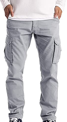 Ronony Herren Bequeme Regular Fit Cargohose Outdoor Slim Fit Sport Fitness Elastische Taille Hose Sweatpants Jogginghose Trainingshose Fitnesshose Sporthose mit Taschen Outdoorhose für Männer