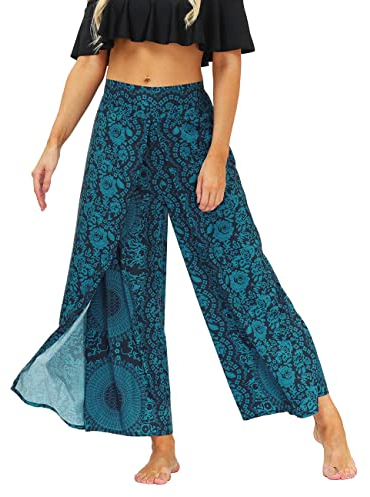 Fancy Uyee Damen Boho Printed Palazzo Split Wide Leg Workout Yoga Haremshose, Boho Pants 052, S/M