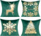 All Smiles Set di 4 federe per cuscini in velluto verde scuro e oro, 45,7 x 45,7 cm, decorazioni natalizie per interni, decorazione per la casa, per divano, albero di Natale, fiocco di neve, renna