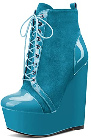 HDEUOLM Donna Alto High Tacco Heel Stivaletti Piattaforma Zeppa Cerniera Dress Sexy 16 CM Heels Stivali Verde 39 EU