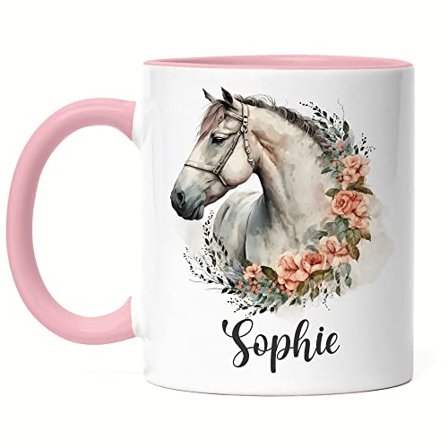 Kiddle-Design Pferde Tasse Rosa Personalisiert Mädchen Kindertasse Becher Kinder Pferdemädchen Pony Geschenk Namenstasse mit Namen Pferdemotiv