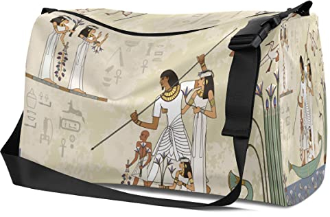 Leder Sport Turnbeutel Vintage Tribal Motive Weekender Tasche für Damen und Herren Handgepäck Ethno Pattern Reise Duffel Bag, Farbig., S