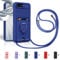 Aithne Case für iPhone 8 Plus/7 Plus/iPhone 6s Plus/6 Plus Handykette Hüll,Slide kameraschutz,Silikon Handyhülle zum Umhängen Kette,360 Grad Ringhalter Stand Kartenfach-Blau