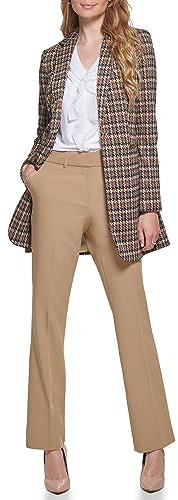 Tommy Hilfiger Blazer long ajusté à carreaux pour femme, Camel Multi., 12