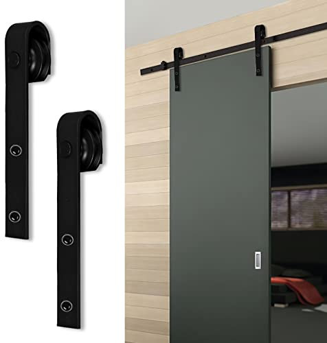 Yakimz Schiebetürbeschlag Schiebetürsystem Zubehörteil HolzSchiebetür Set mit Laufrollen und Schiene für schiebetür Zubehör Kohlenstoffstahl Schwarz, für Einzelne Holztür, 244cm (8FT),Rechteck