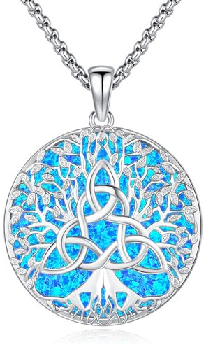 Eusense Collier Arbre de Vie Femme en Argent 925 avec Opale Bleue Pendentif Arbre Élégant, Cadeau Anniversaire Bijou Chic pour Mère, Femme, Fille