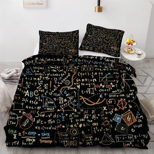 ROUSKI Bettwäsche Mathe Themen 135x200 cm 2teilig 100% Mikrofaser Kinderbettwäsche Geometrie Wendebettwäsche mit Reißverschluss 3D Motiv Zimmer Dekor Bettwäsche-Sets mit Kissenbezüge 80x80